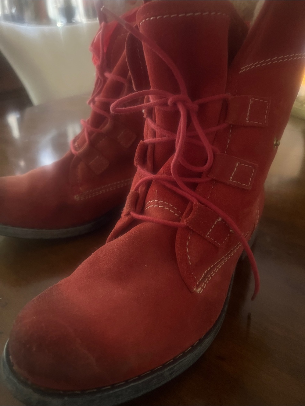 Diba true Red Suede Lace-Up Ankle Boots size 11